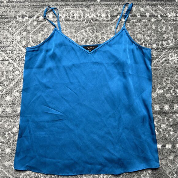 Quince Womens Washable Stretch Silk V-Neck Cami Top XS Teal Blue Adjustable - Picture 1 of 8